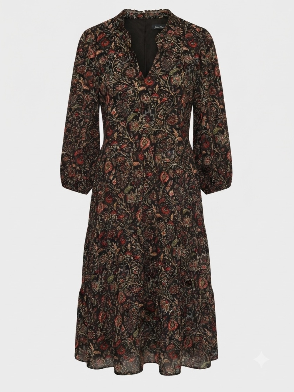 Jessica Howard Floral Challis Midi Dress V-Neck Long Sleeve Tiered Boho Prairie